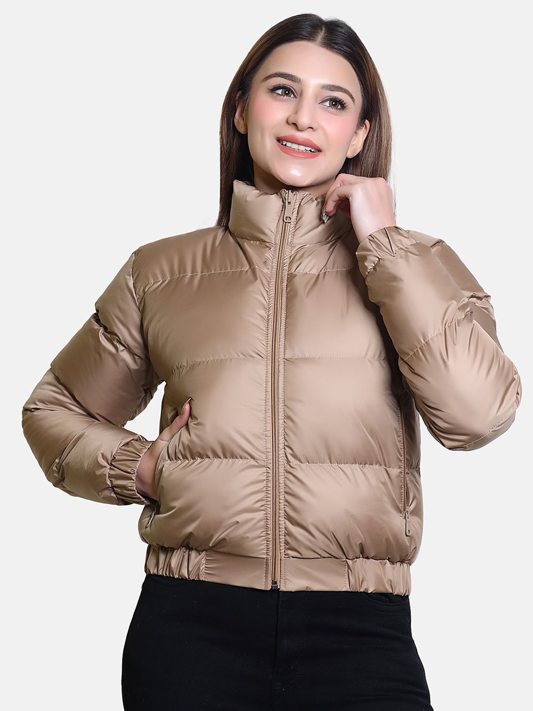 

BAESD Women Windcheater and Water Resistant Crop Puffer Jacket, Khaki