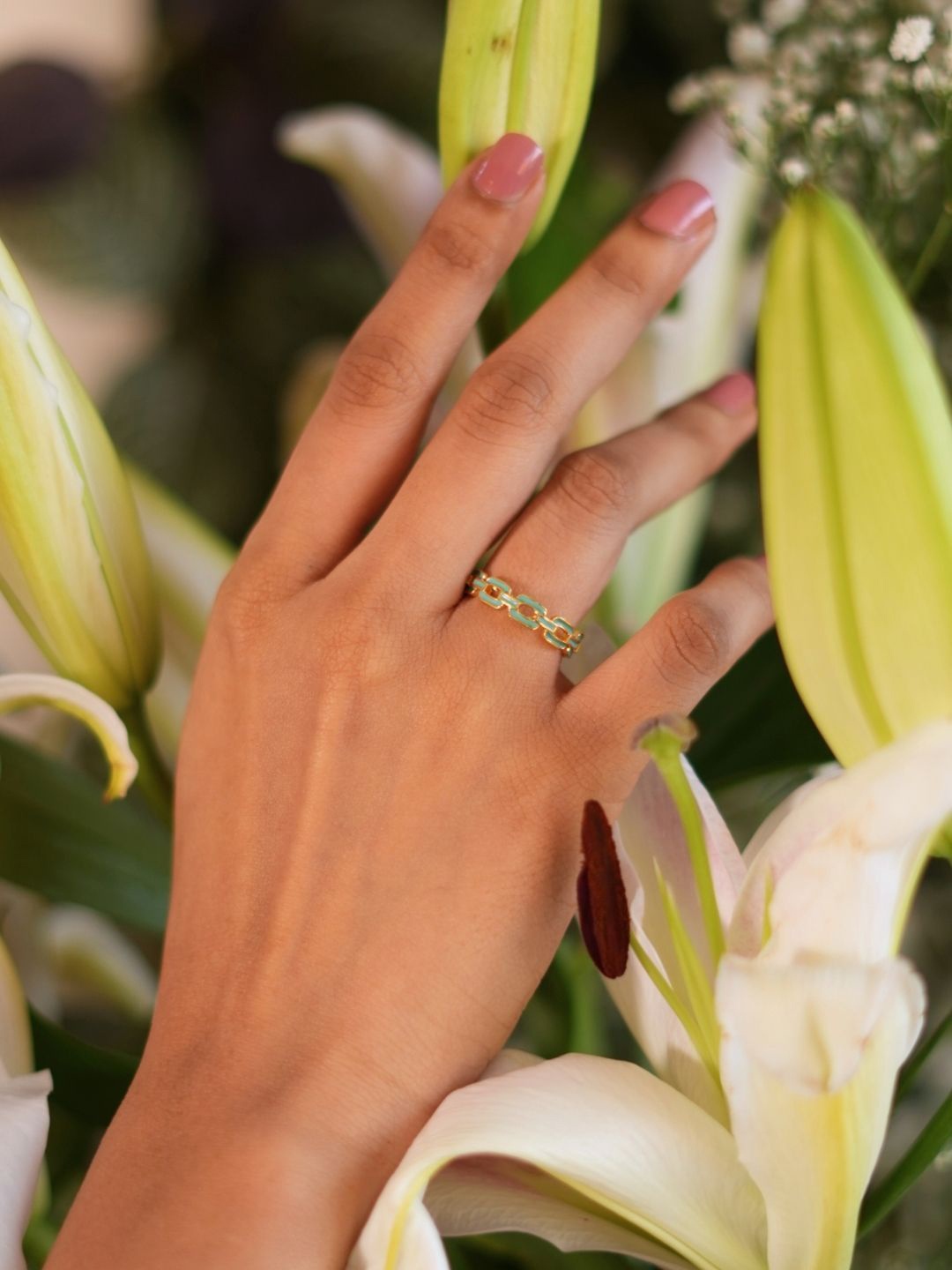 

The Ethereal Store Turquoise Blue & Gold-Toned 18K Gold Plated Finger Ring