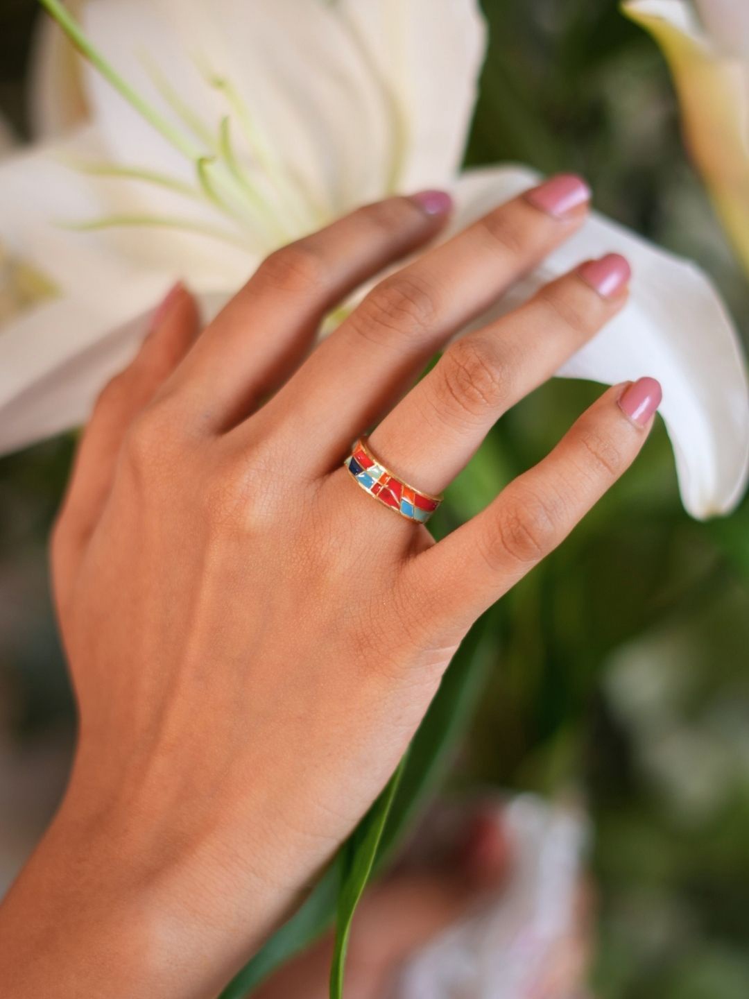 

The Ethereal Store Gold Plated Finger Ring, Red