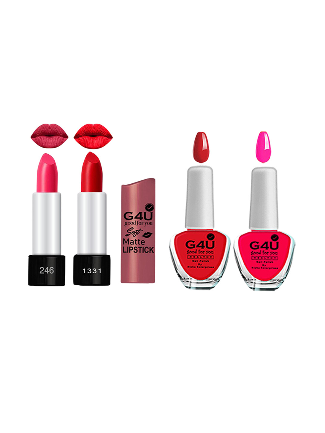 

G4U Makeup Set for Women 2 Nail Pollish & 2 Lipsticks 05122024A3, Multi