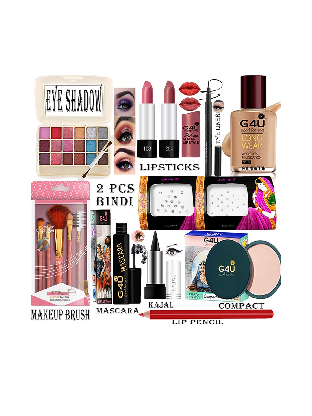 

G4U 16Pcs Pack Classics Cute & Bold Makeup Kit Set/Women 26j2022A16, Multi