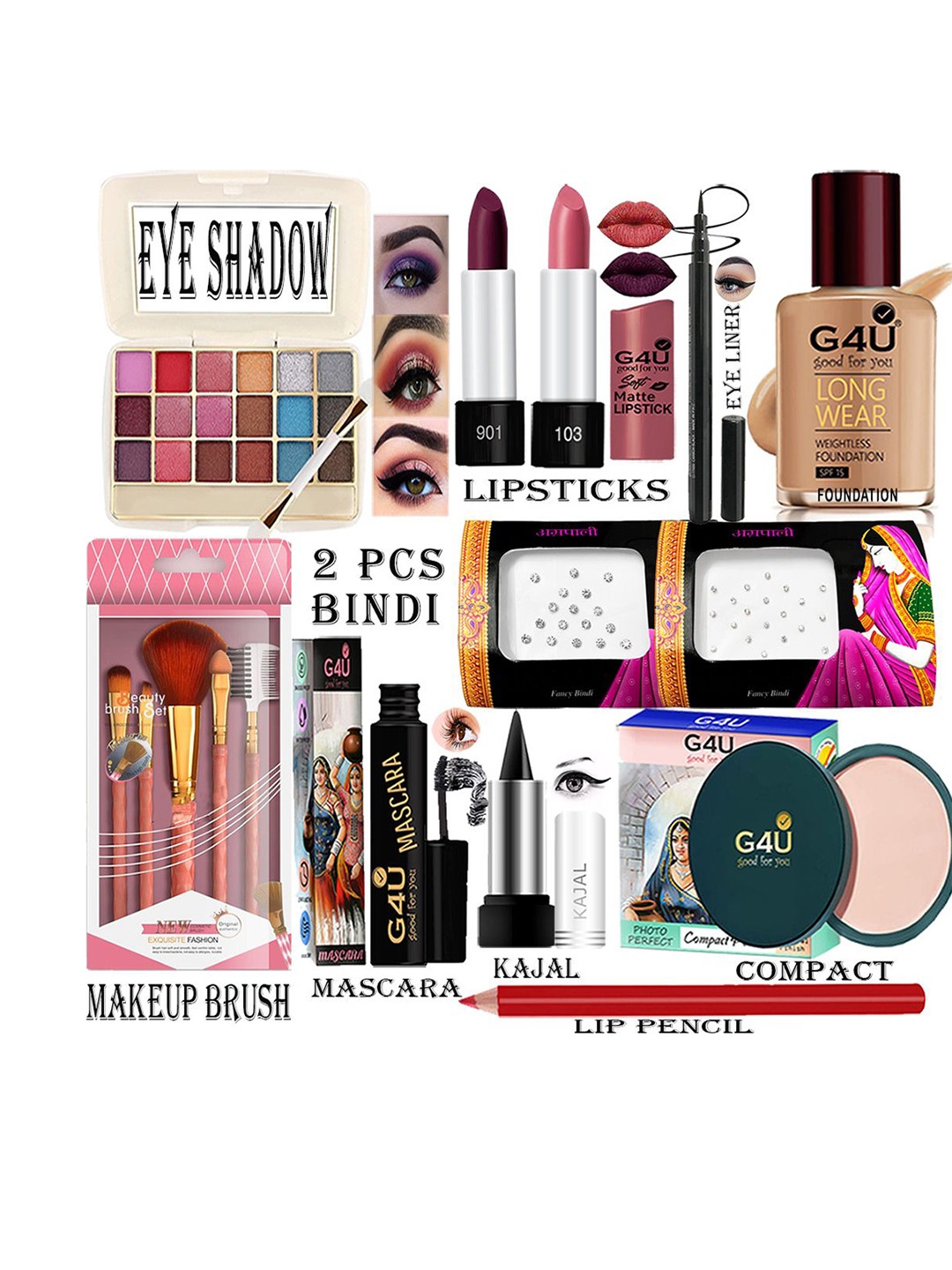 

G4U 16 Piece Complete Makeup Kit for women Glamour Festive Makeup Set 159, Multi