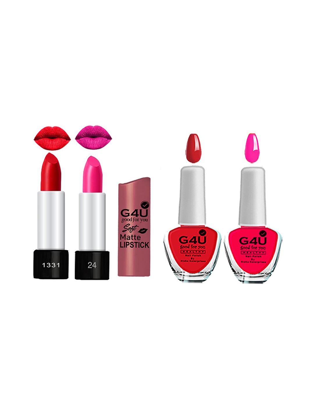

G4U Makeup Set for Women 2 Nail Polish & 2 Lipsticks 051224A18, Multi