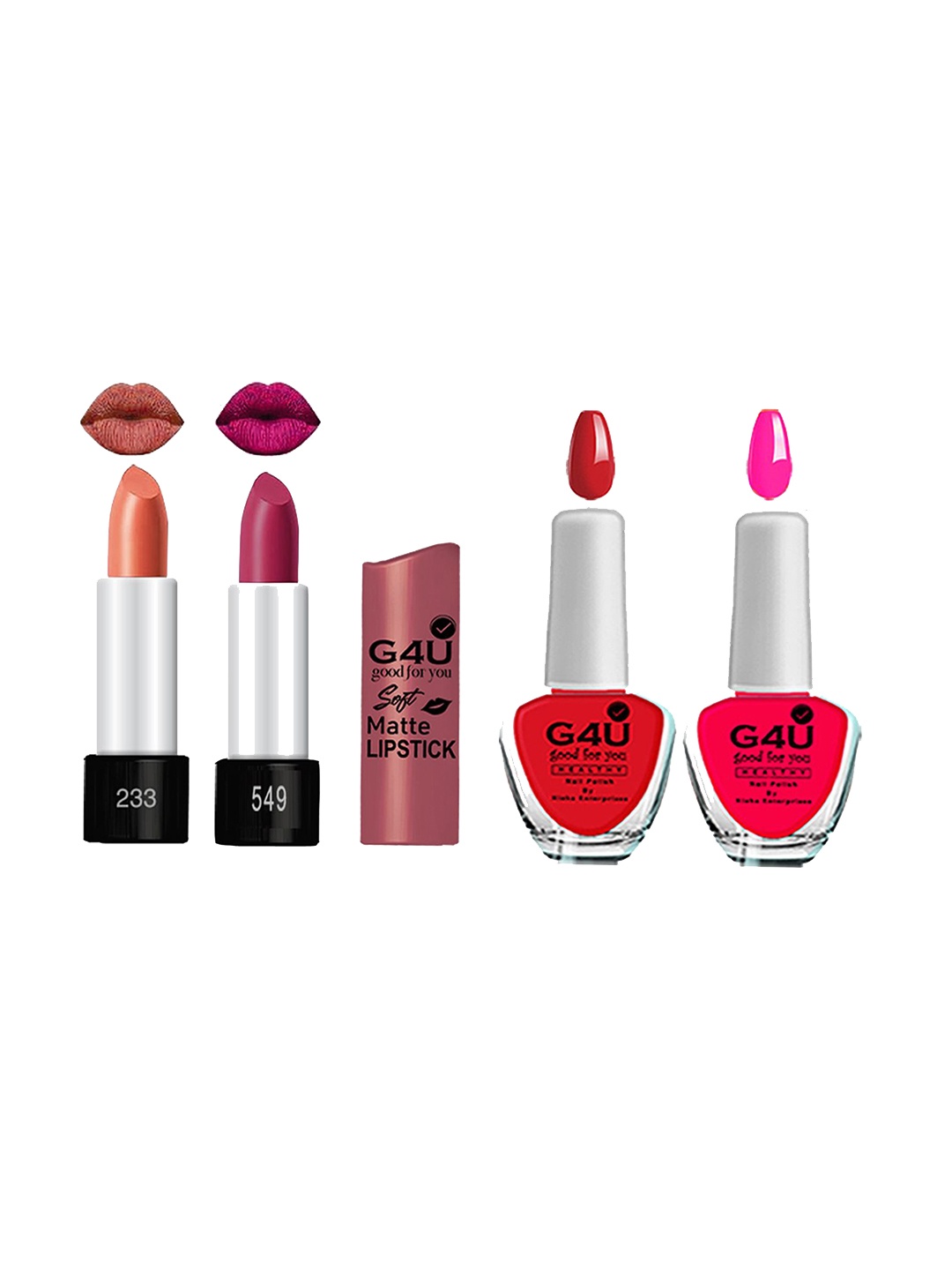 

G4U Makeup Set for Women 2 Nail Polish & 2 Lipsticks 03122406, Multi