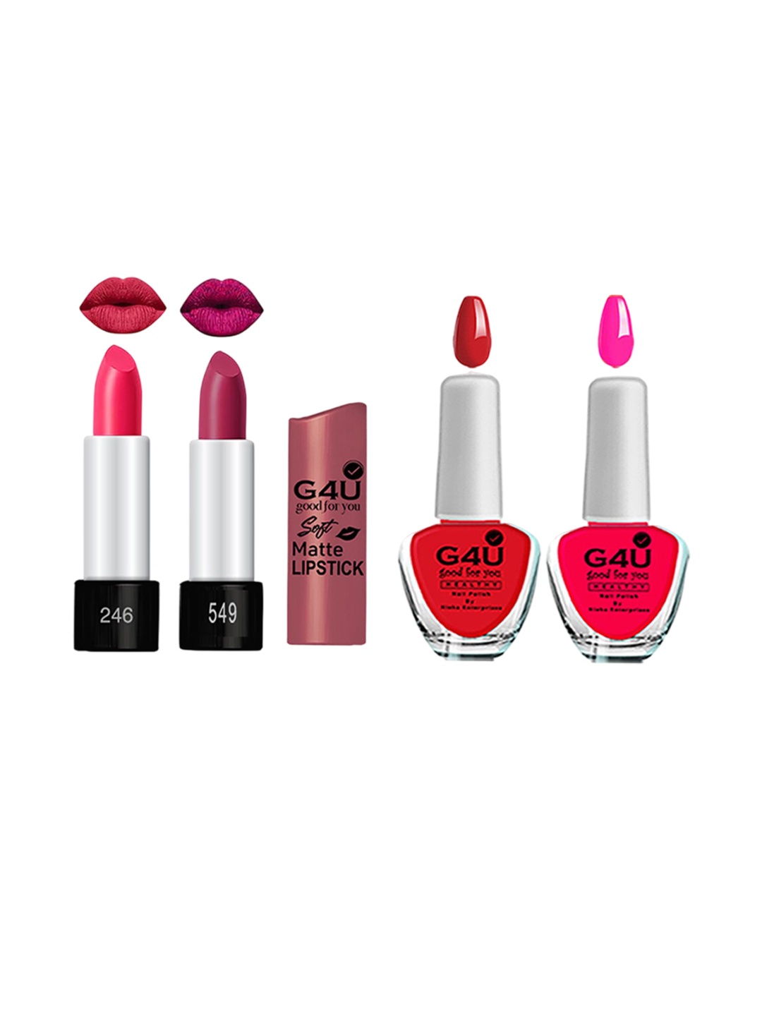 

G4U Makeup Set for Women 2 Nail Pollish & 2 Lipsticks 05122024A9, Multi