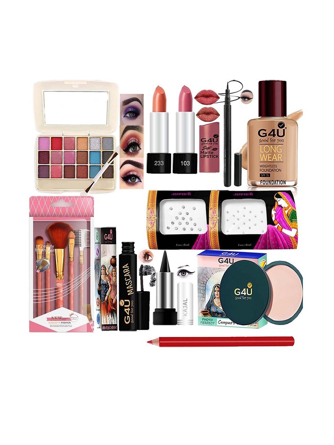 

G4U 16 Piece Complete Makeup Kit for women Glamour Festive Makeup Set 105, Multi