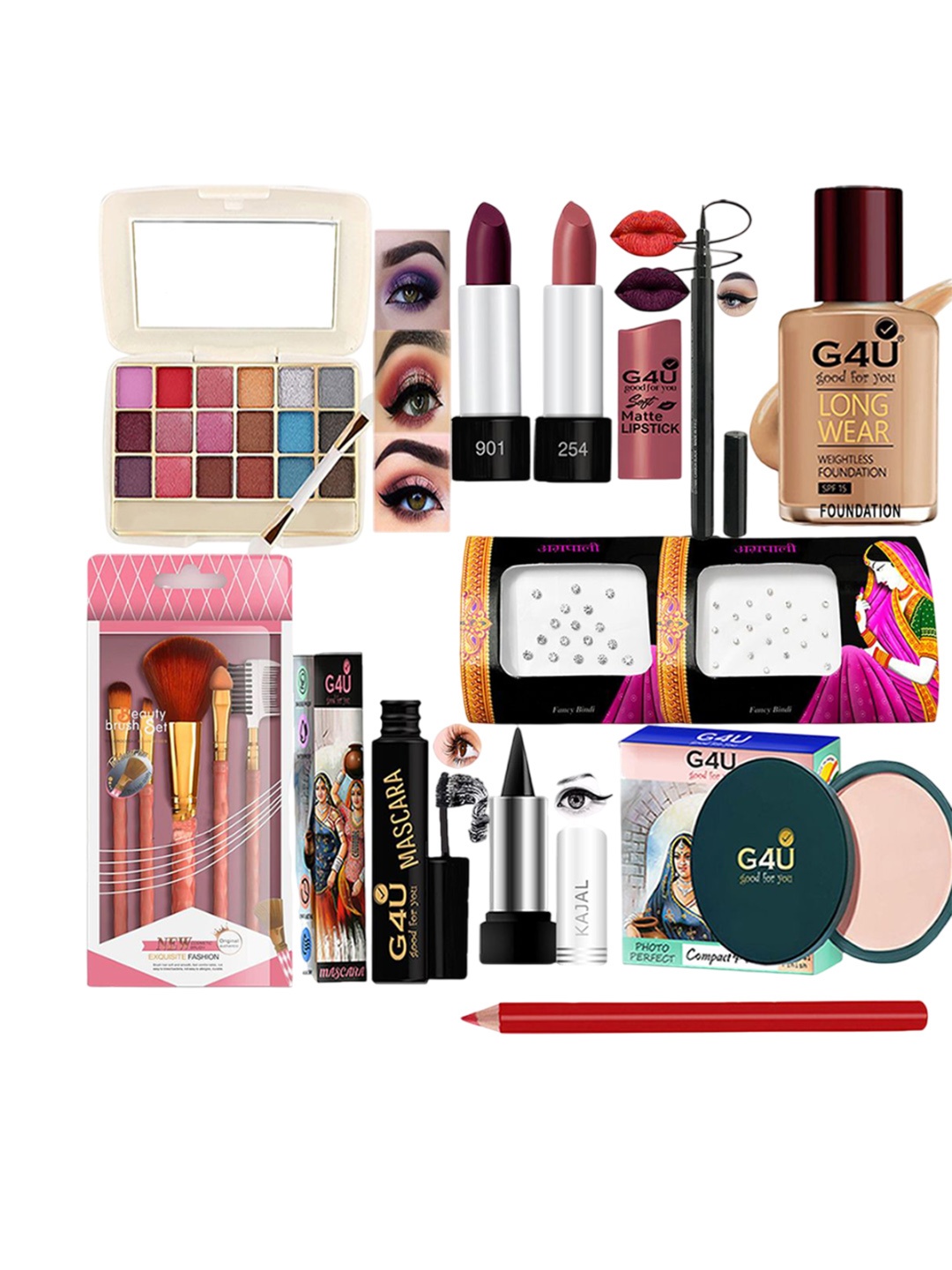 

G4U 16 Piece Complete Makeup Kit for women Glamour Festive Makeup Set 45, Multi