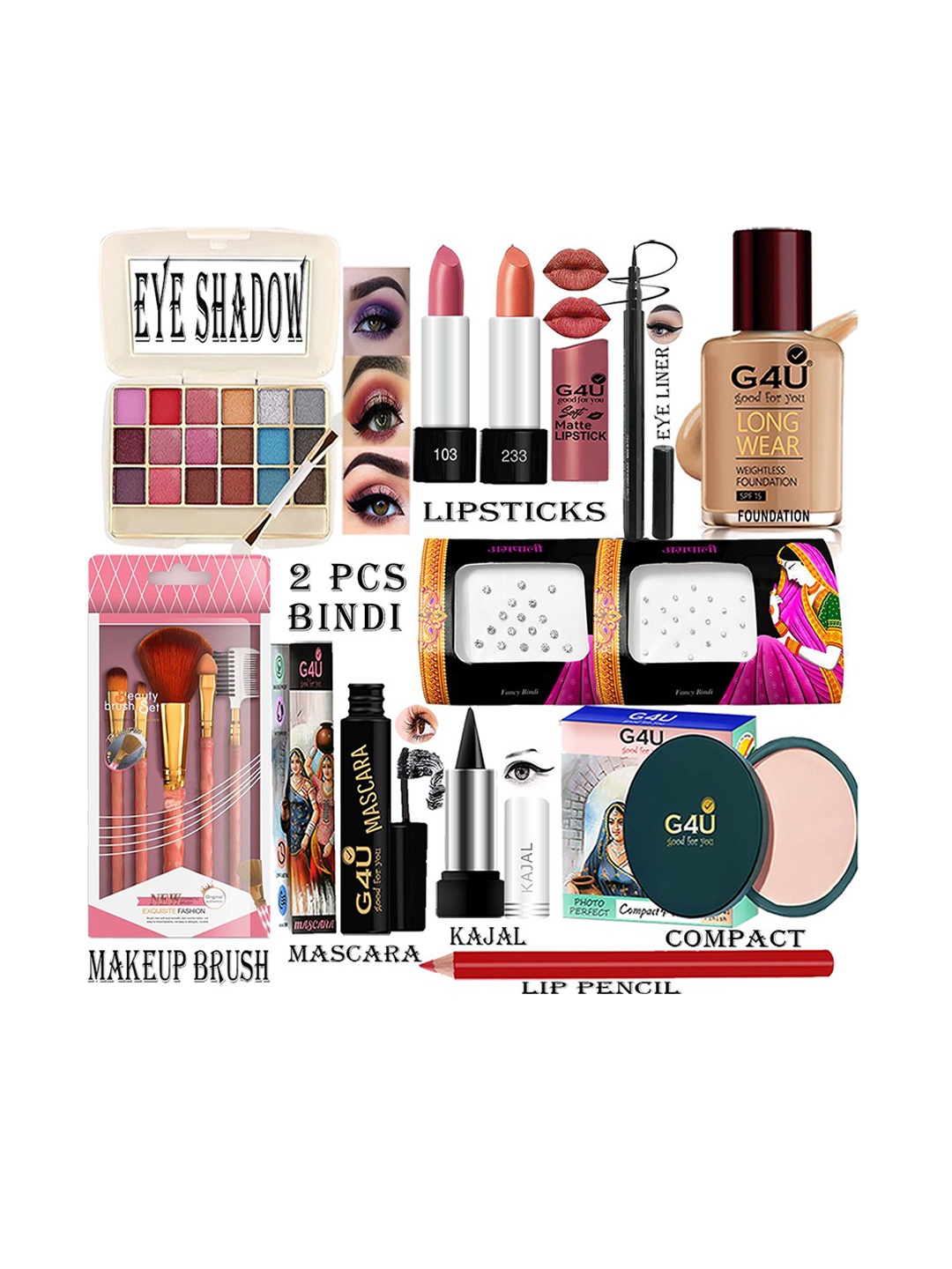 

G4U 16Pcs Pack Classics Cute & Bold Makeup Kit Set/Women 26j2022A5, Multi