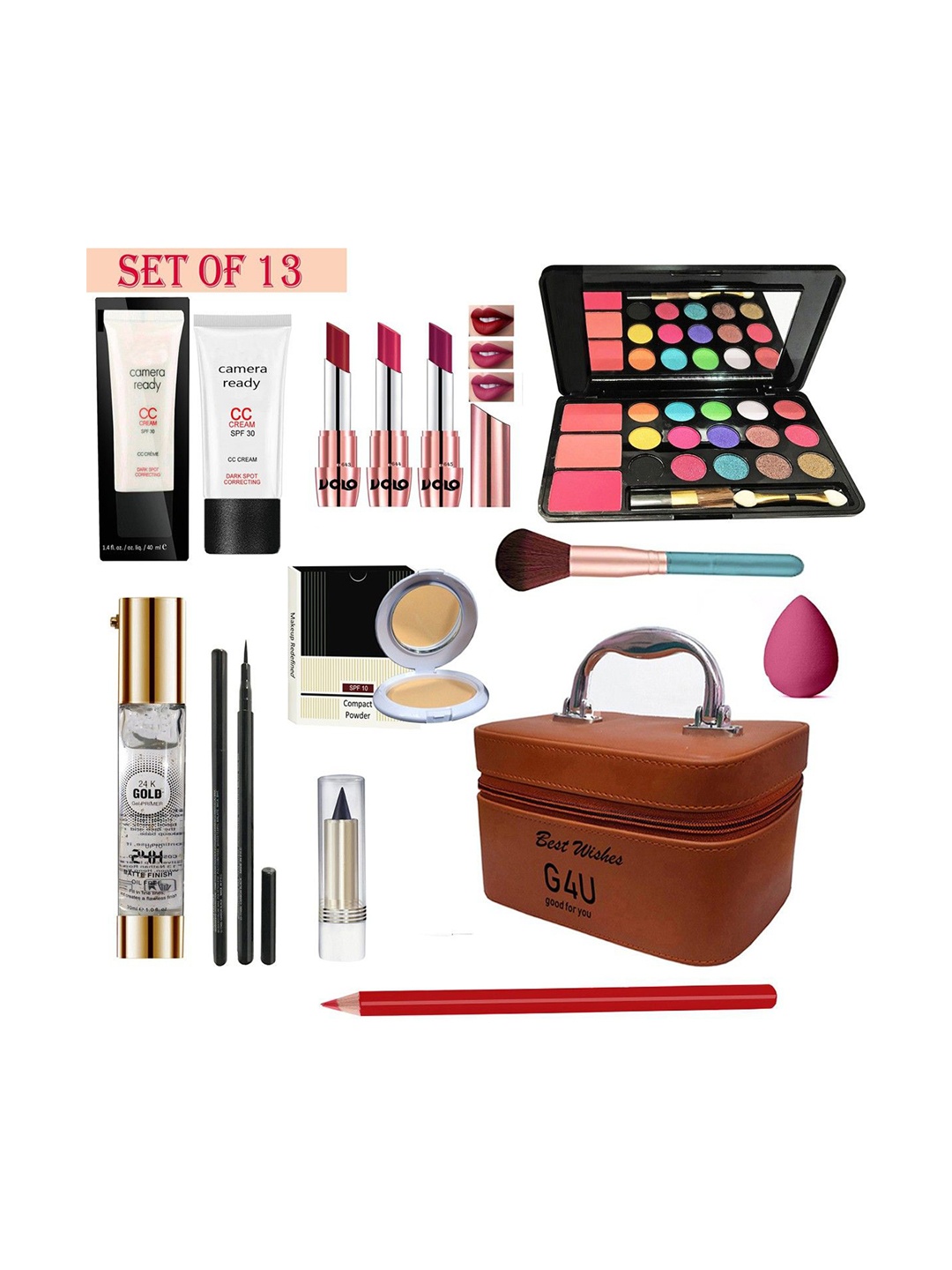 

G4U All In One Makeup Kit with Multi-purpose Makeup Box(Red )
