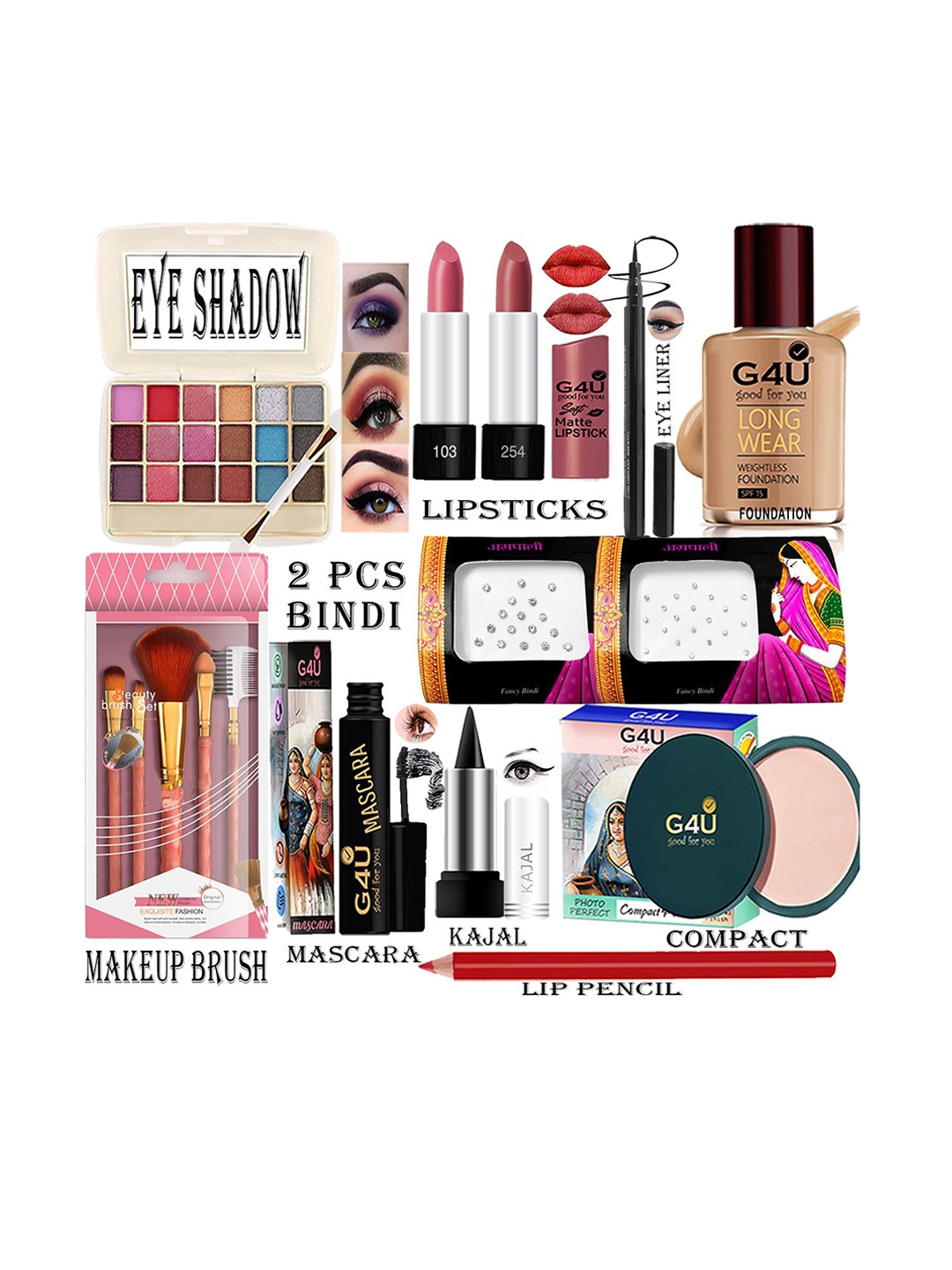 

G4U 16Pcs Pack Classics Cute & Bold Makeup Kit Set/Women 26j2022A32, Multi