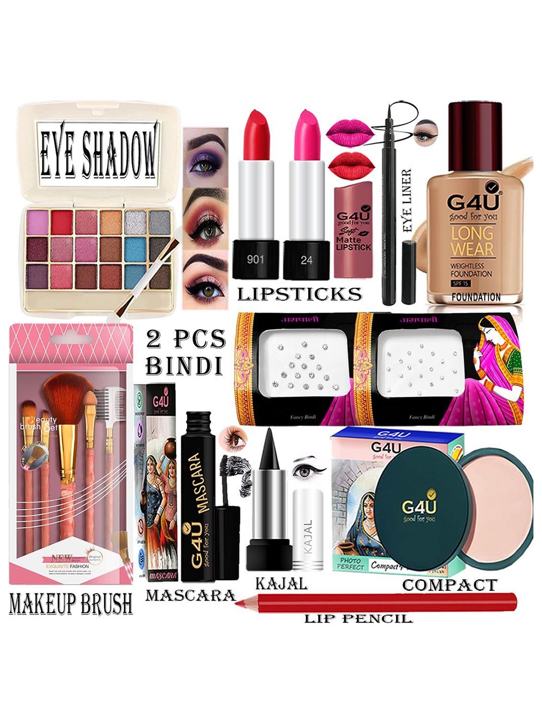 

G4U 16Pcs Makeup Kit Classics Cute & Bold Makeup Set 02M2023A18, Multi