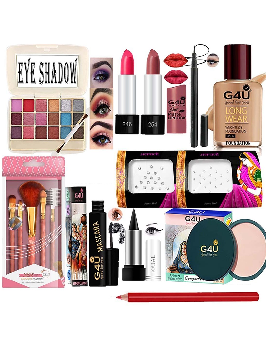 

G4U 16 Piece Complete Makeup Kit for women Glamour Festive Makeup Set 87, Multi