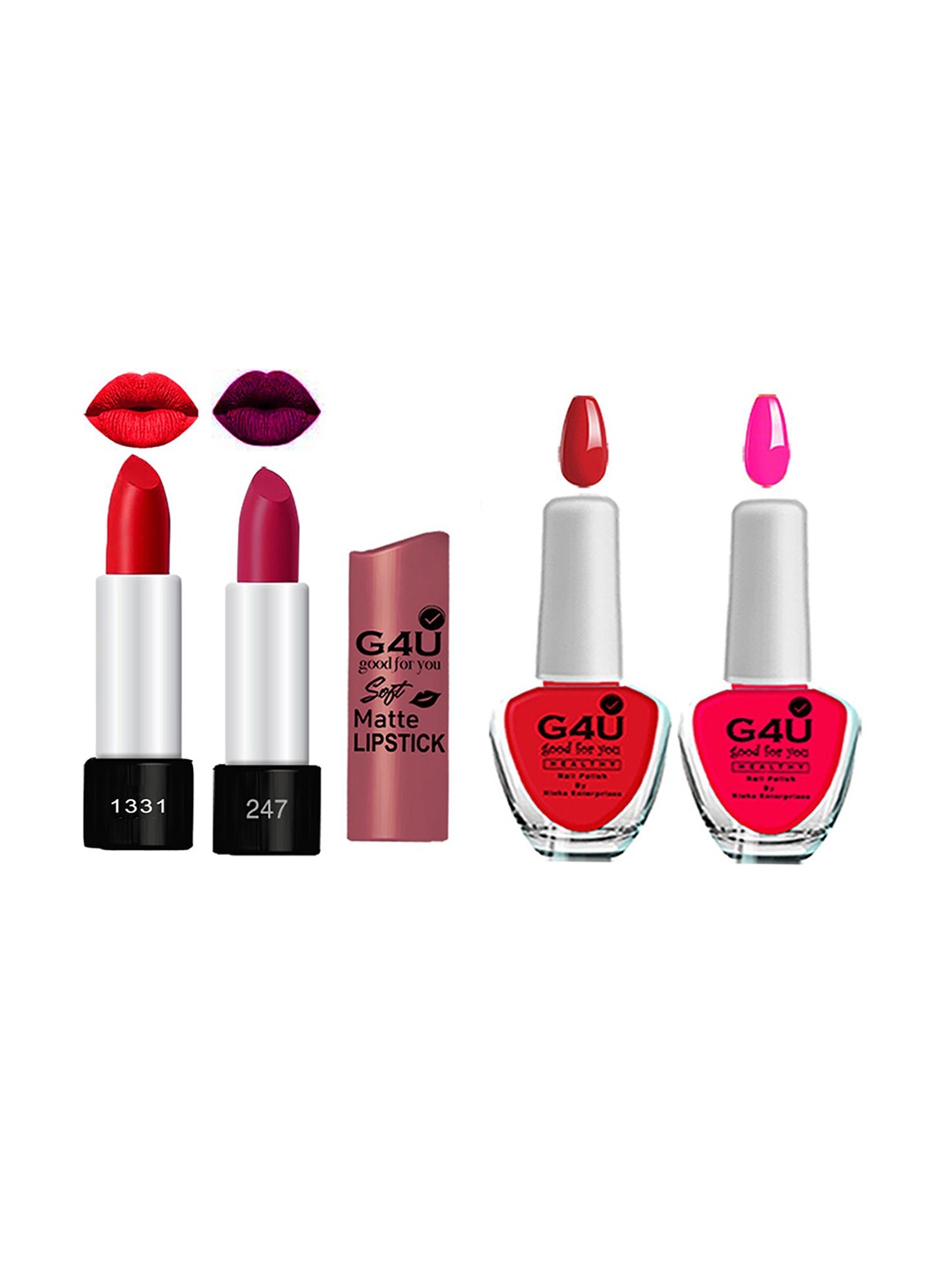 

G4U Makeup Set for Women 2 Nail Polish & 2 Lipsticks 051224A15, Multi