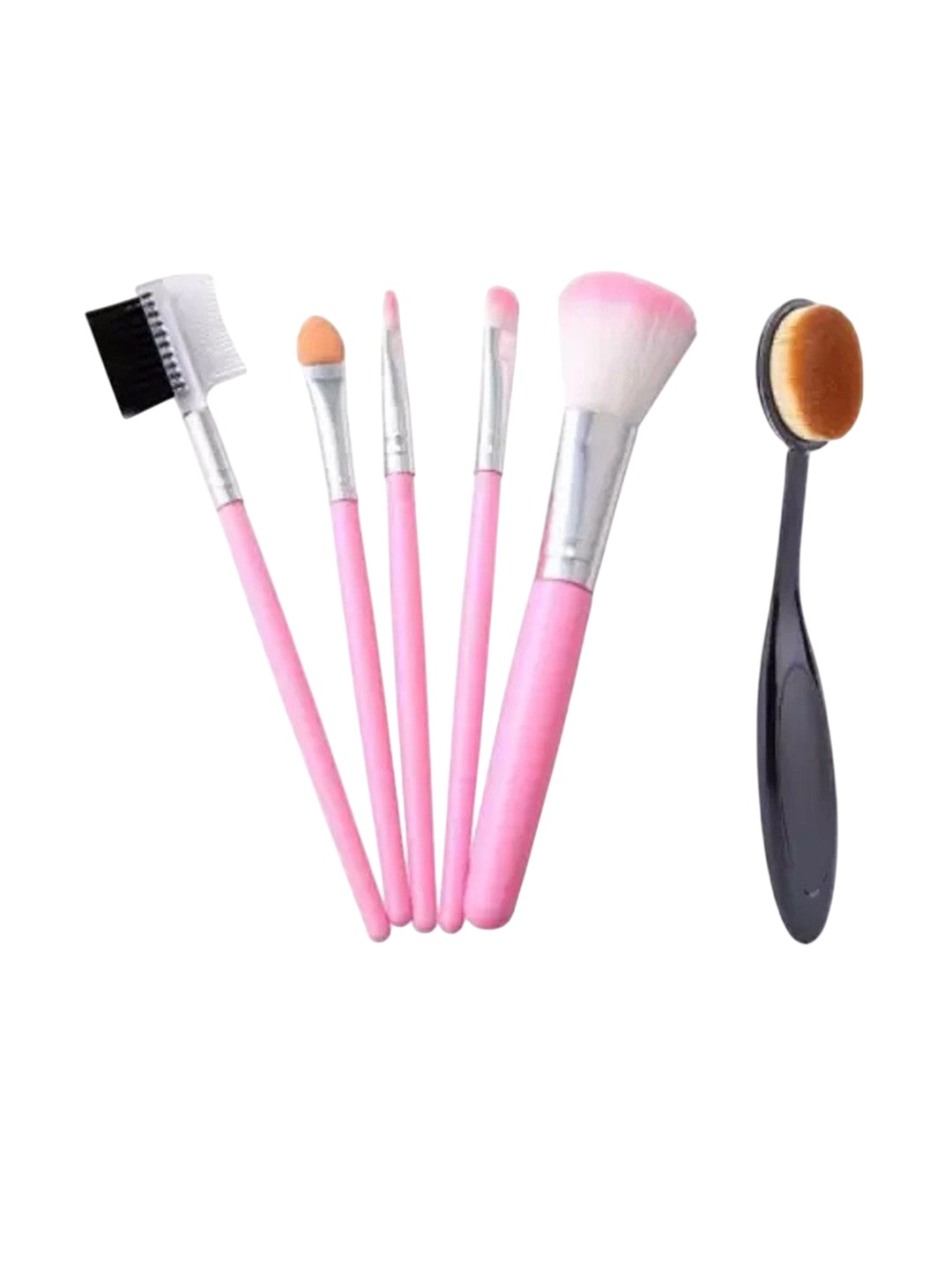 

Lenon Set Of 10 Makeup Brushes With Oval Foundation Brush - Black & Pink