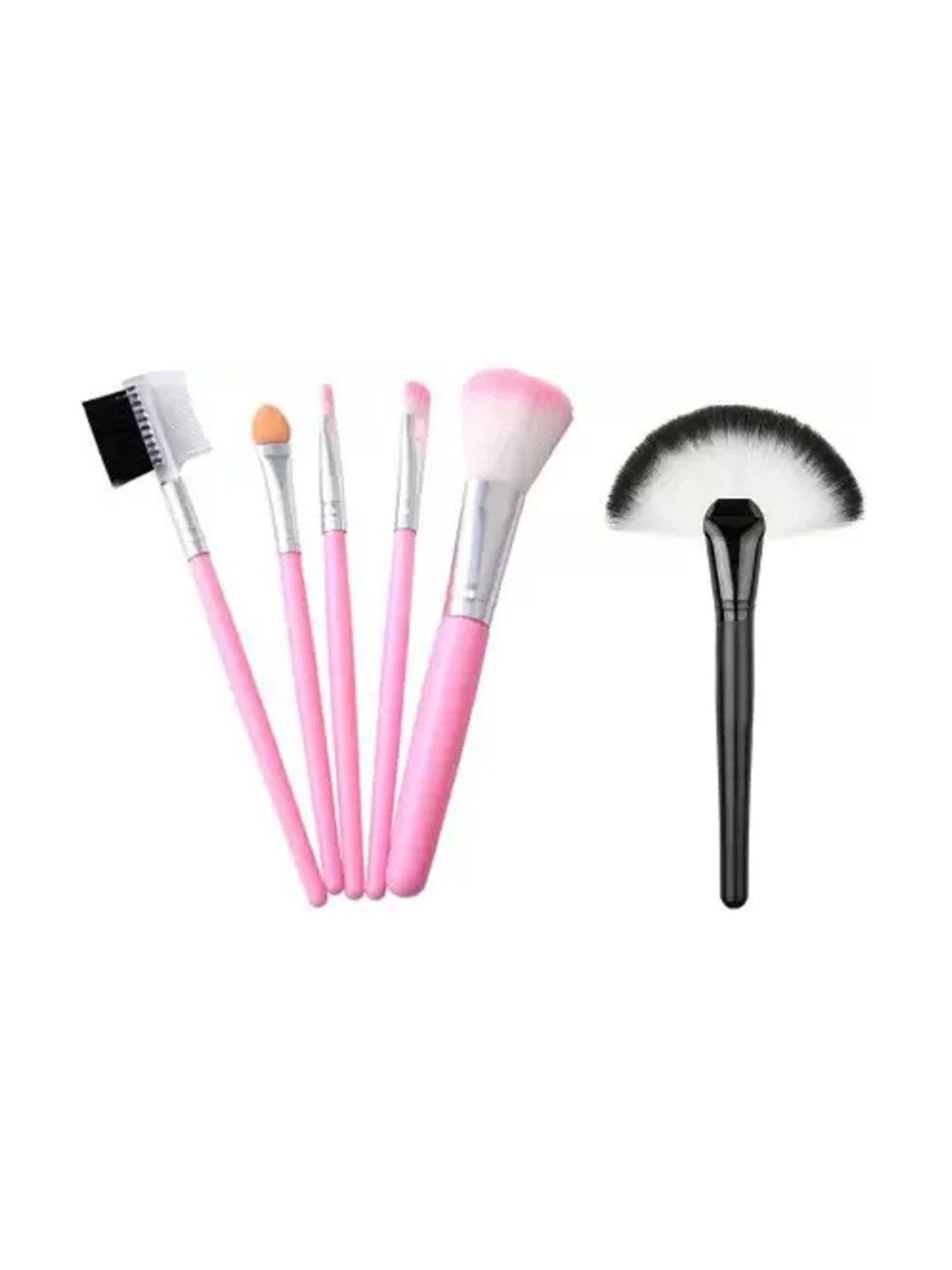 

Lenon Set Of 5 Makeup Brushes With Fan Foundation Brush - Black & Pink