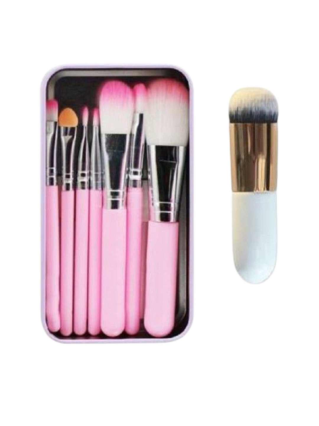 

Lenon Set Of 7 Makeup Brushes With Foundation Brush - Pink & White