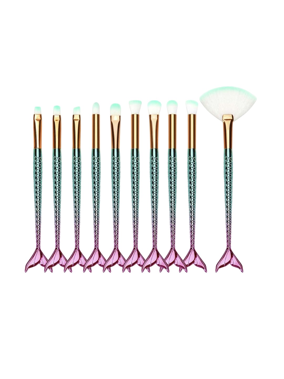 

Lenon Set Of 10 Fish Makeup Brushes - Green & Pink