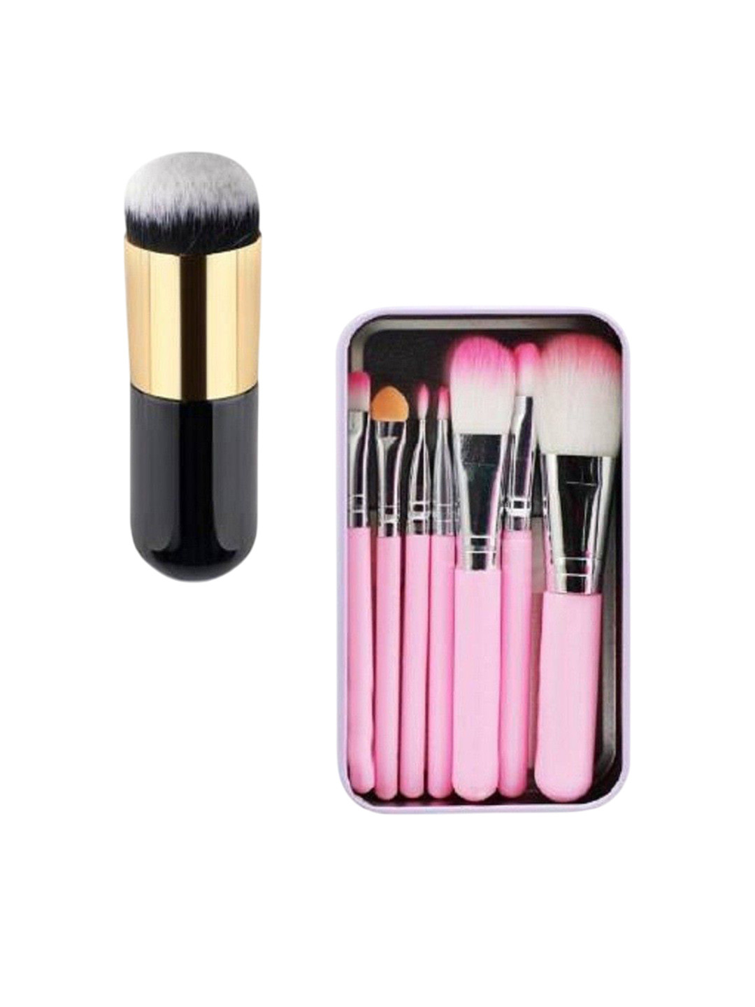 

Lenon Set Of 8 Makeup Bushes With Foundation Brush - Black & Pink