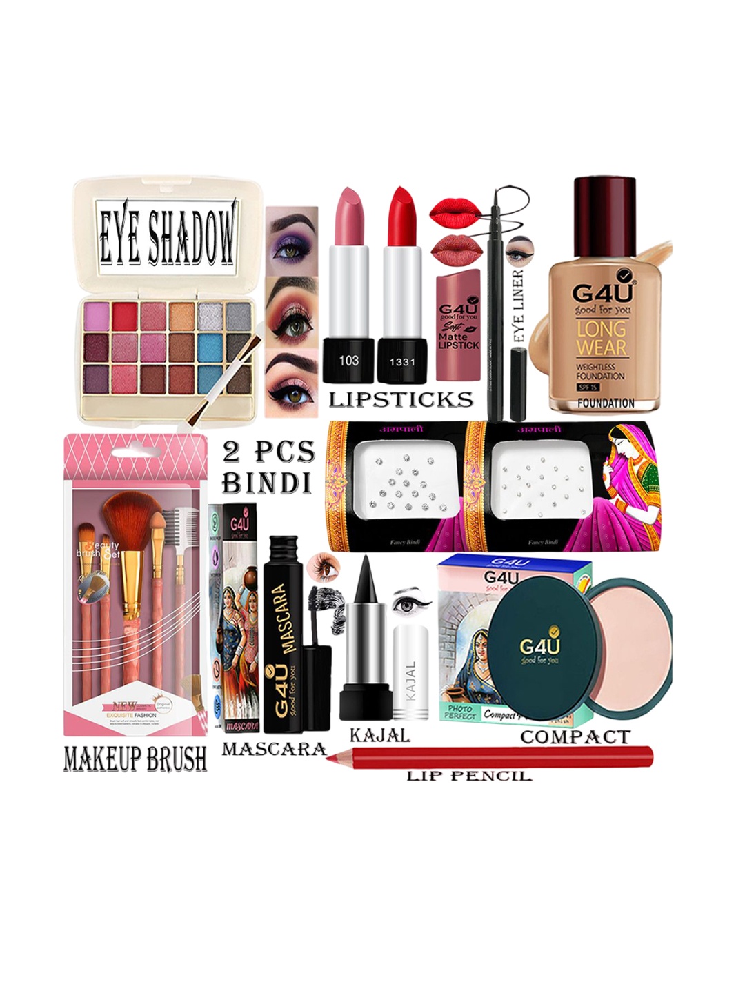 

G4U 16Pcs Pack Classics Cute & Bold Makeup Kit Set/Women 26j2022A19, Multi