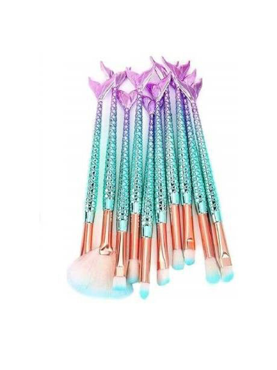 

Lenon Set Of 10 Fish Tail Makeup Brushes - Green & Pink