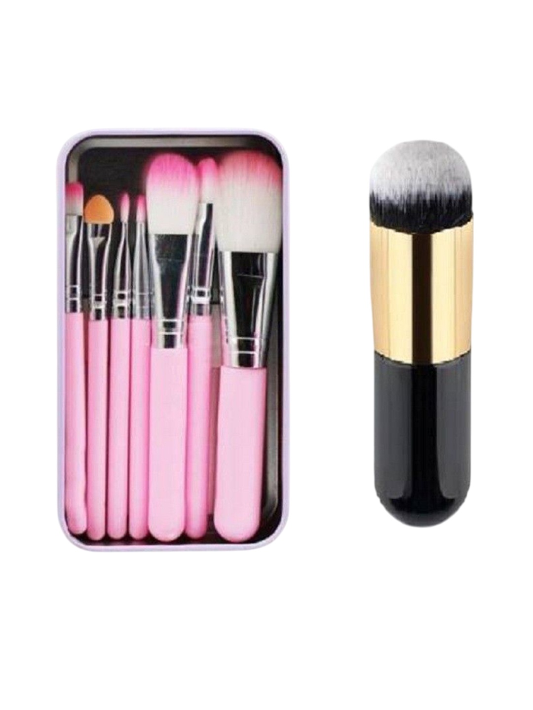 

Lenon Set Of 7 Soft Bristle Makeup Brushes With Foundation Bush - Pink & Black