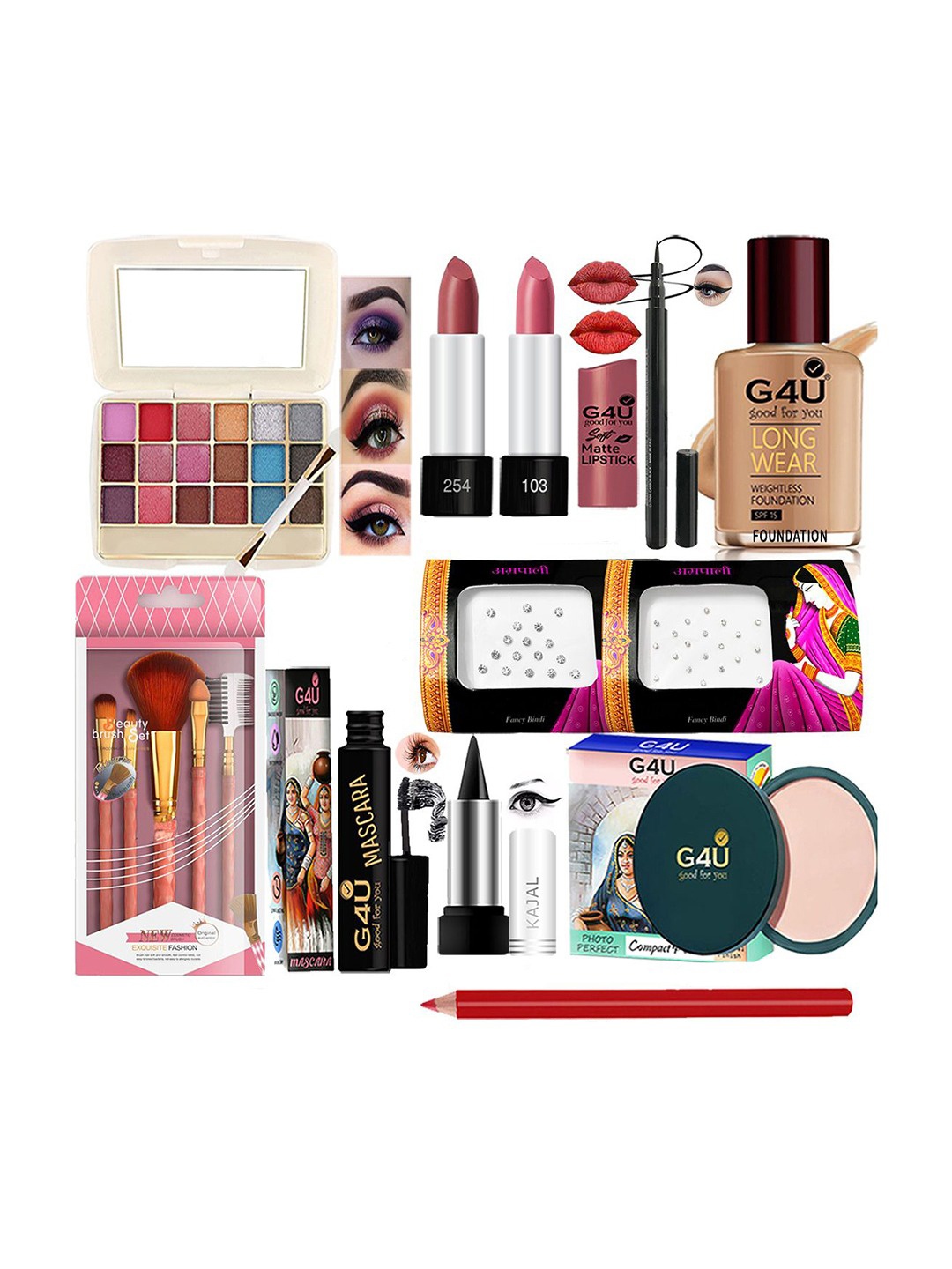 

G4U 16Pcs Pack Classics Cute & Bold Makeup Kit Set/Women 26j2022A7, Multi