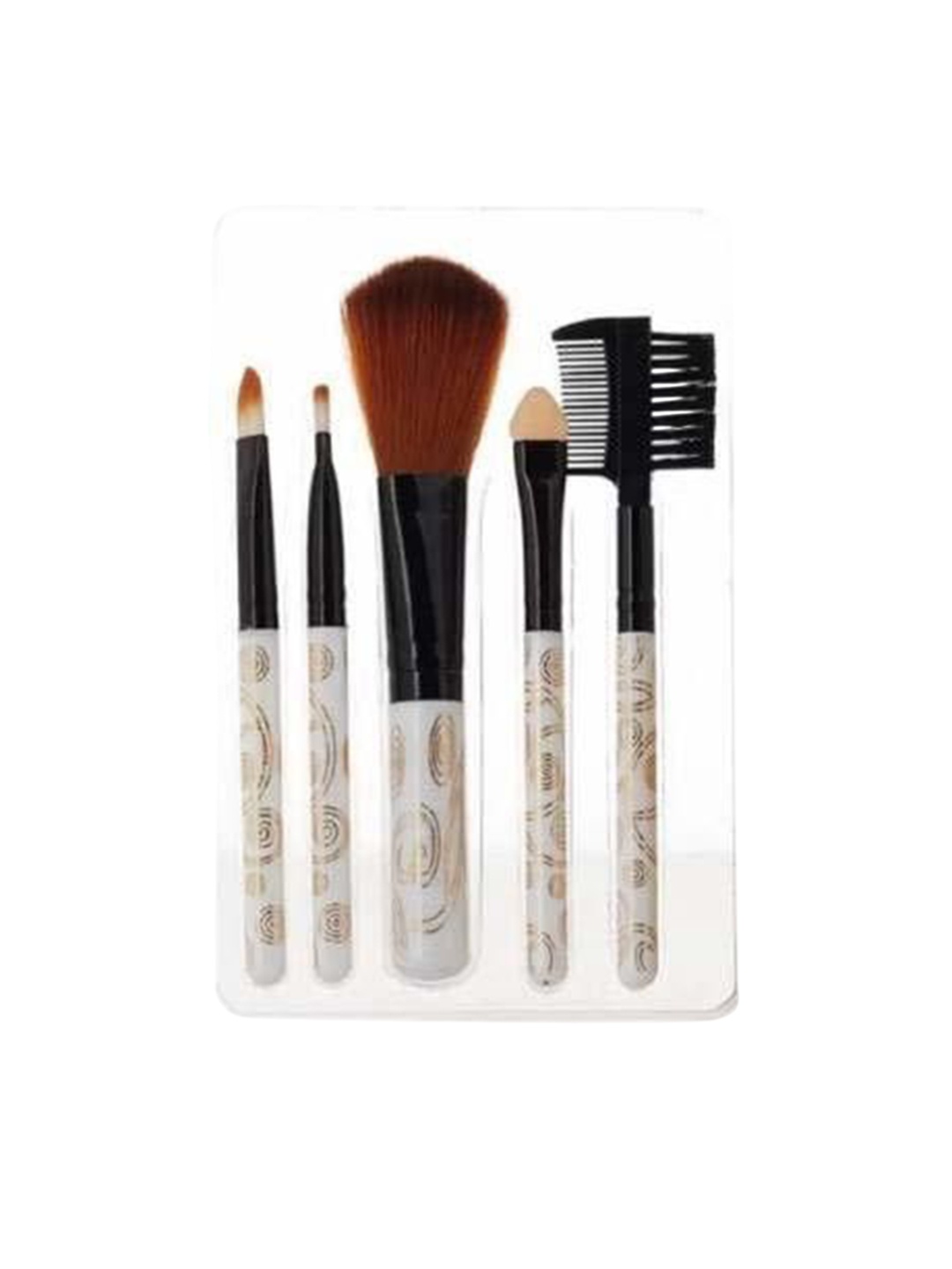 

Lenon Set Of 5 Printed Makeup Brushes With Blender - White And Pink