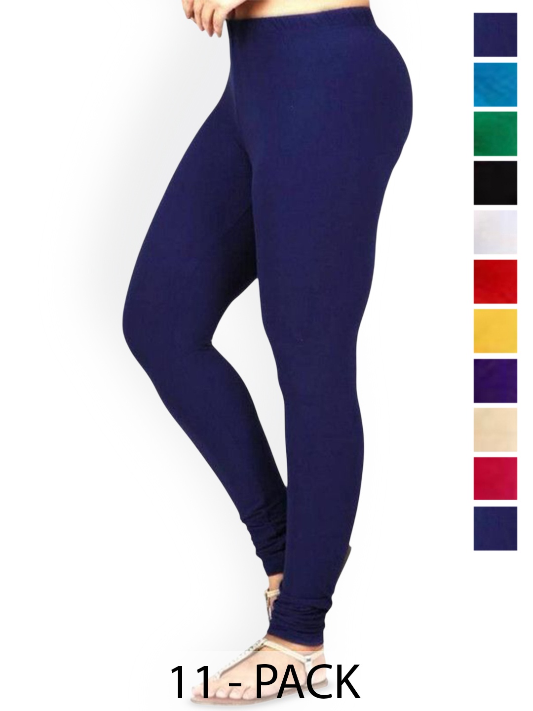 

PR PINK ROYAL Pack Of 10 Anti-Pilling Churidar Length Leggings, Blue