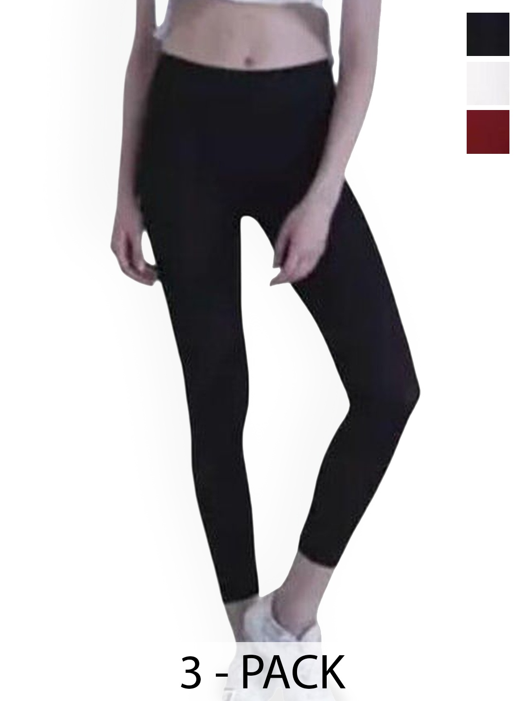 

PR PINK ROYAL Pack Of 3 Anti-Pilling Churidar Length Leggings, Black