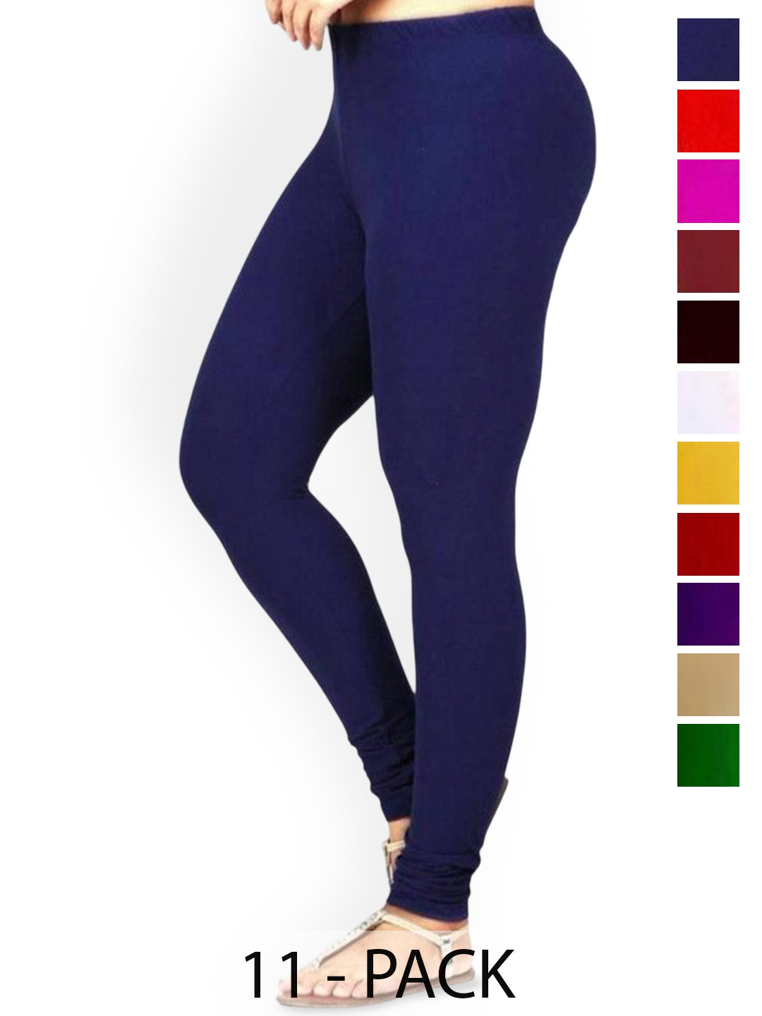 

PR PINK ROYAL Pack Of 10 Anti-Pilling Churidar Length Leggings