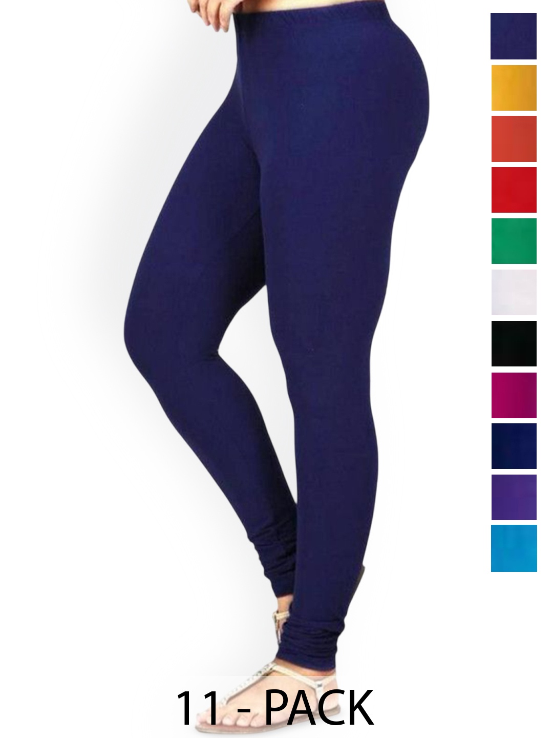 

PR PINK ROYAL Pack Of 10 Anti-Pilling Churidar Length Leggings, Black
