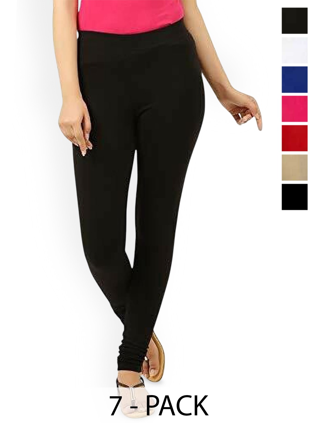 

PR PINK ROYAL Pack Of 6 Cotton Churidar Length Leggings, Black