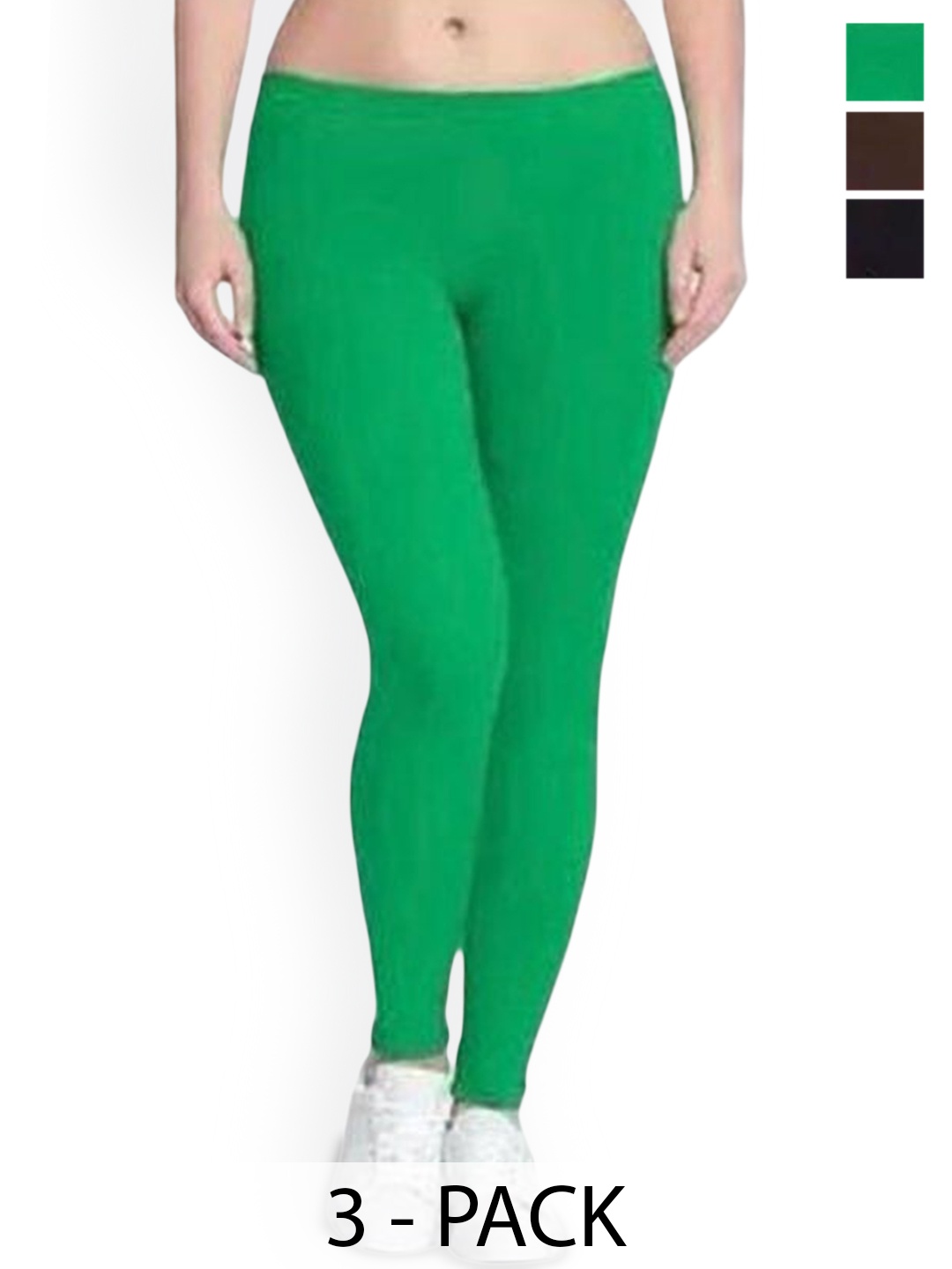 

PR PINK ROYAL Pack Of 3 Anti-Pilling Churidar Length Leggings, Green