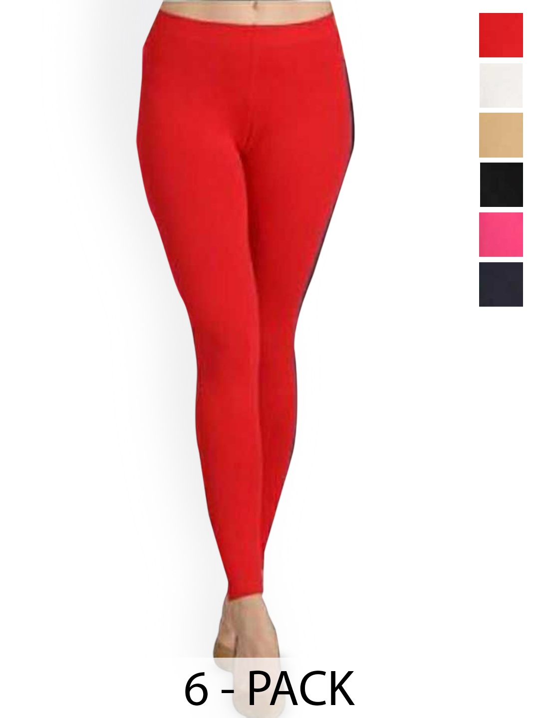 

PR PINK ROYAL Pack Of 6 Cotton Churidar Length Leggings, Red