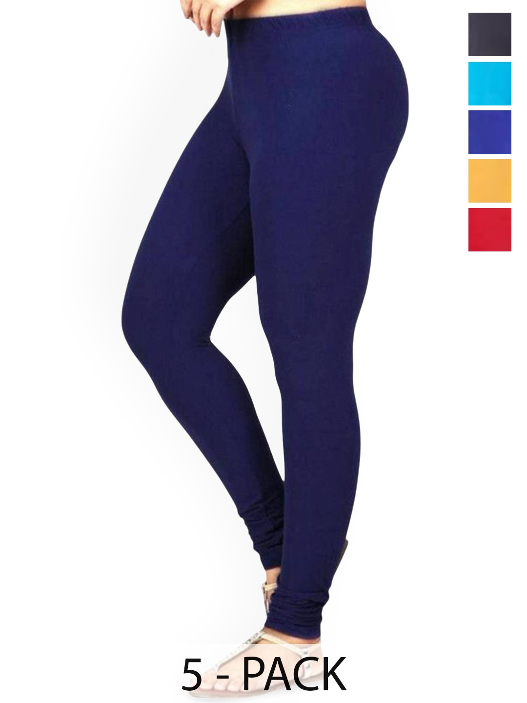 

PR PINK ROYAL Pack Of 5 Anti-Pilling Churidar Length Leggings, Navy blue