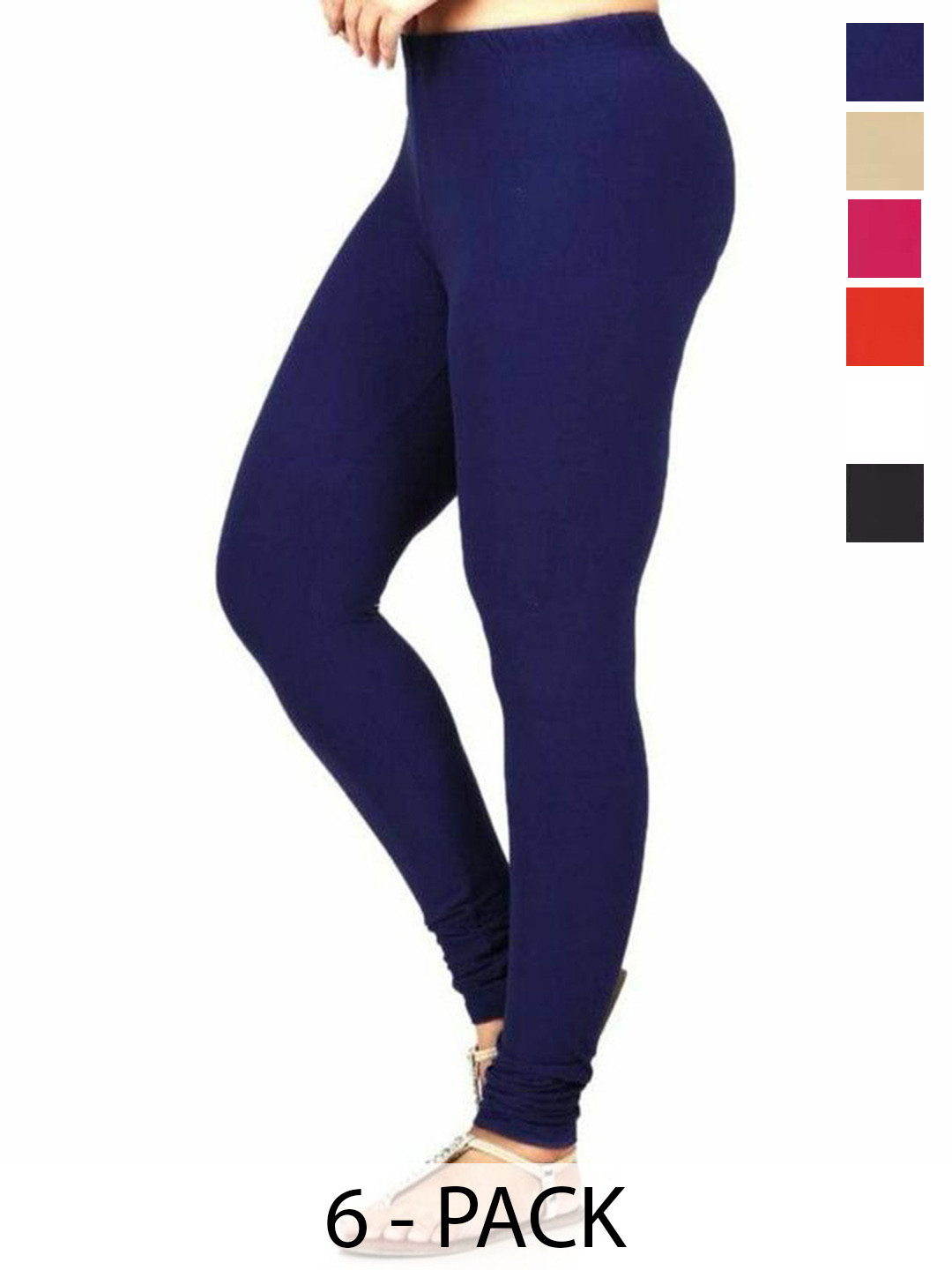 

PR PINK ROYAL Pack Of 6 Anti-Pilling Churidar Length Leggings, Black