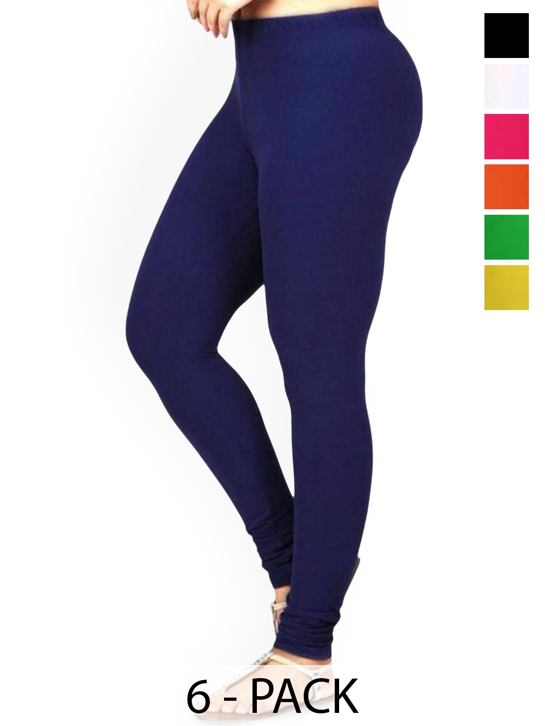 

PR PINK ROYAL Pack Of 6 Anti-Pilling Churidar Length Leggings, Black