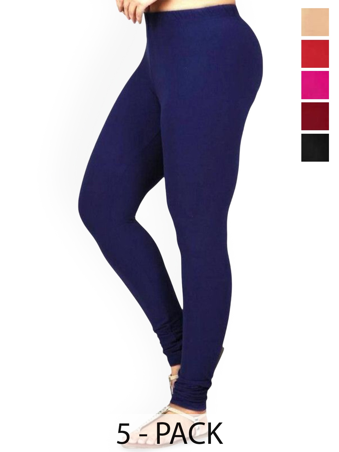 

PR PINK ROYAL Pack Of 5 Anti-Pilling Churidar Length Leggings, Beige
