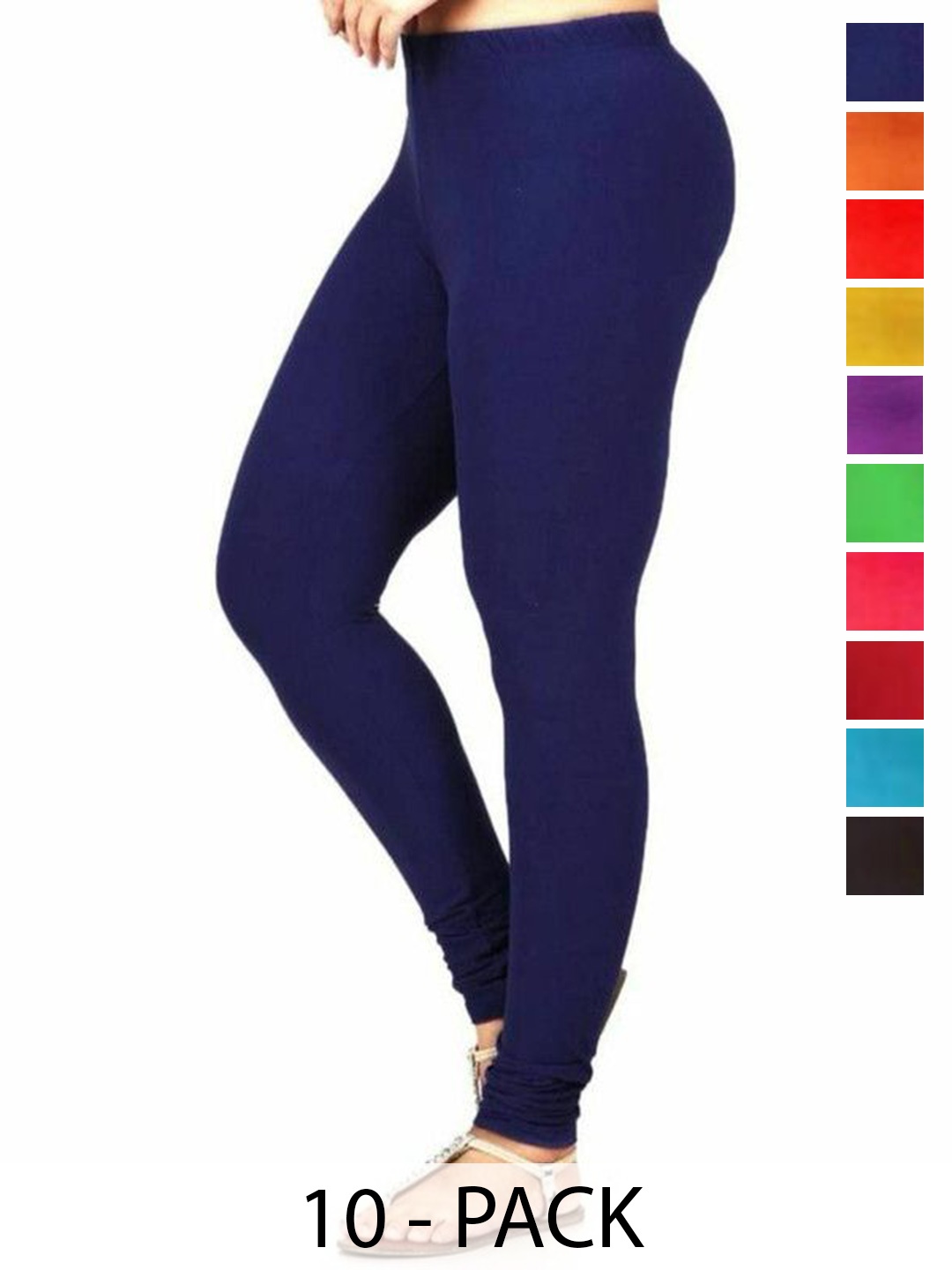 

PR PINK ROYAL Pack Of 10 Anti-Pilling Churidar Length Leggings