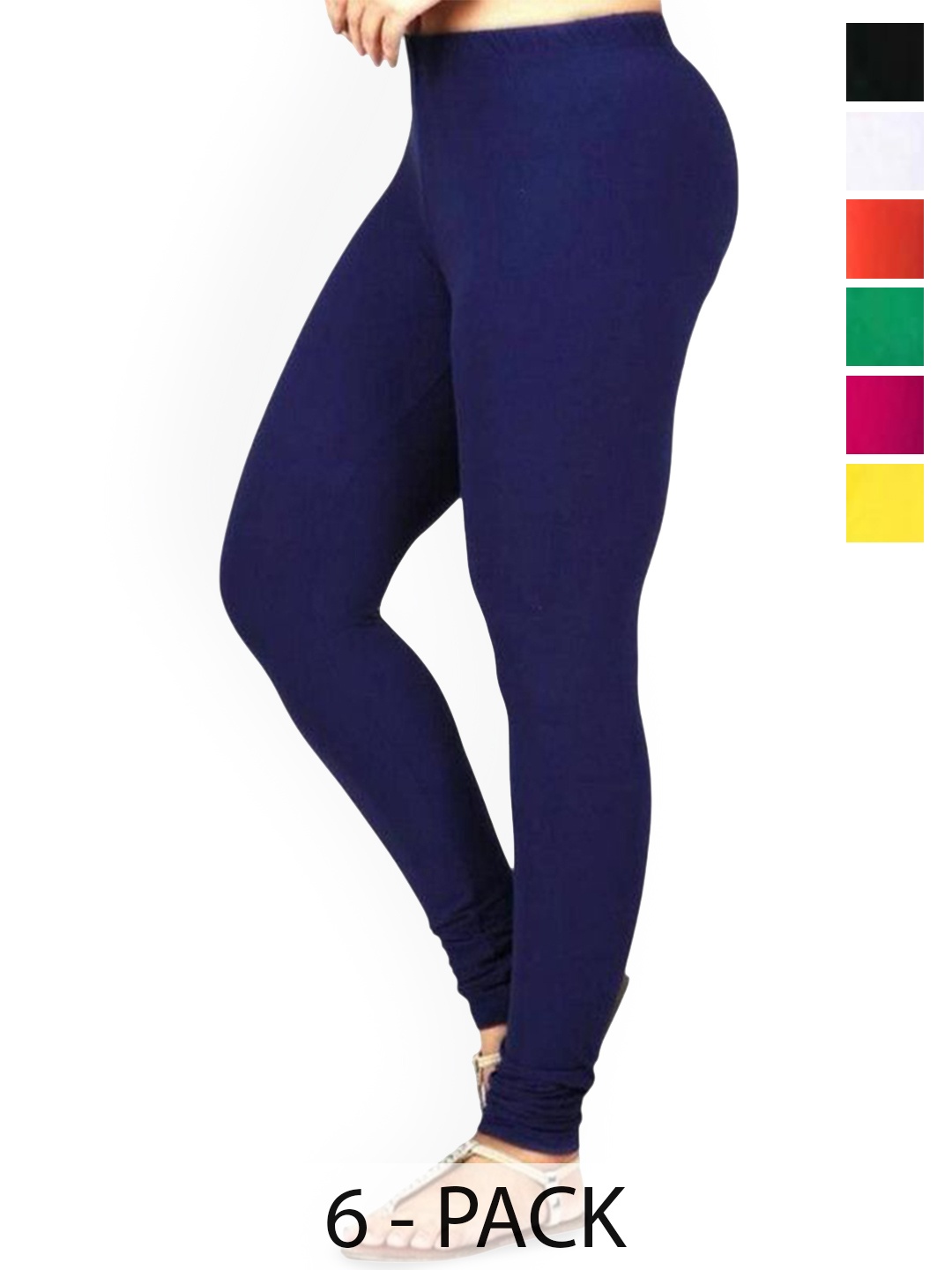 

PR PINK ROYAL Pack Of 6 Anti-Pilling Churidar Length Leggings, Black