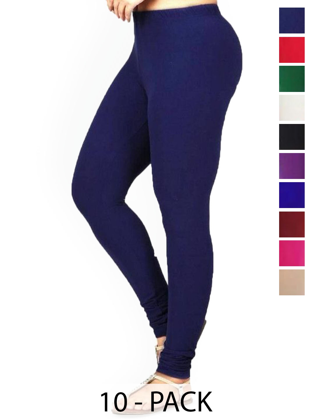 

PR PINK ROYAL Pack Of 10 Anti-Pilling Churidar Length Leggings, Purple