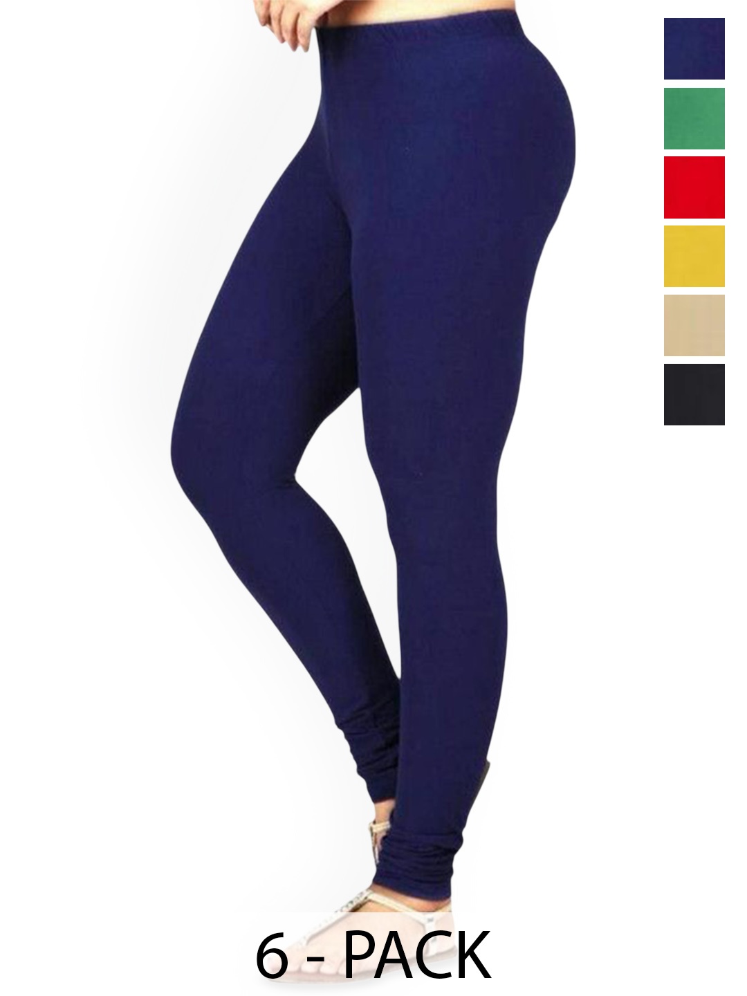 

PR PINK ROYAL Pack Of 6 Anti-Pilling Churidar Length Leggings, Red