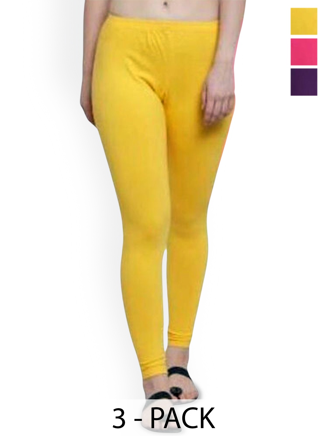 

PR PINK ROYAL Pack Of 3 Mid-Rise Churidar-Length Leggings, Yellow