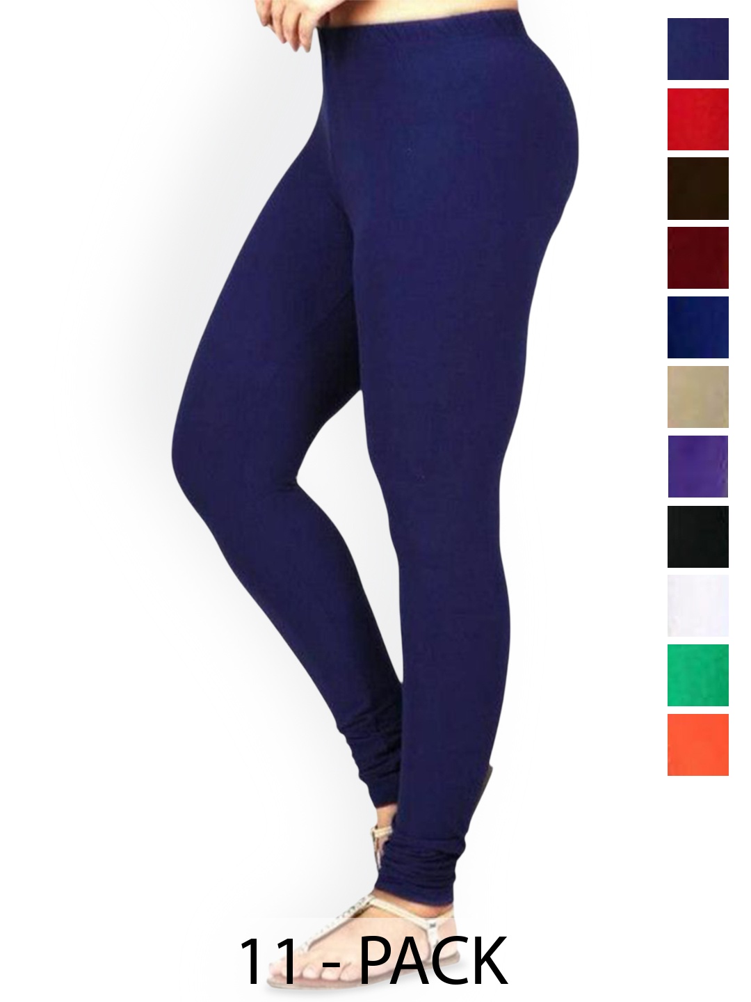 

PR PINK ROYAL Pack Of 10 Anti-Pilling Churidar Length Leggings, Black