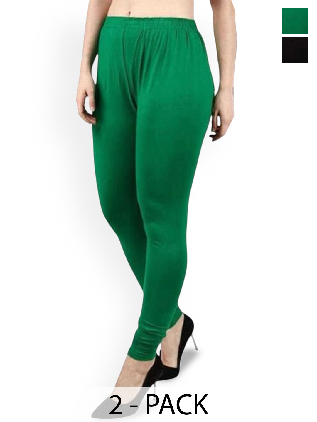 

PR PINK ROYAL Pack Of 2 Anti-Pilling Churidar Length Leggings, Green