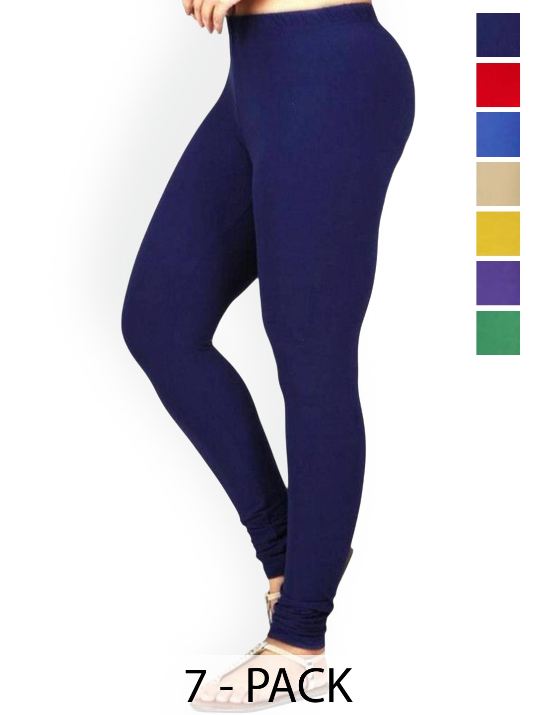 

PR PINK ROYAL Pack Of 6 Anti-Pilling Churidar Length Leggings, Blue