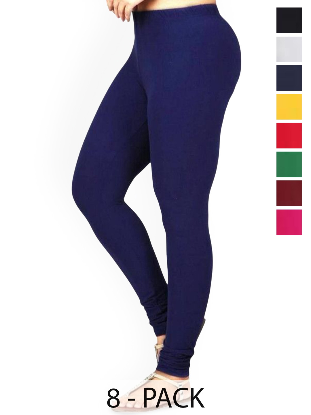 

PR PINK ROYAL Pack Of 8 Anti-Pilling Churidar Length Leggings, Black