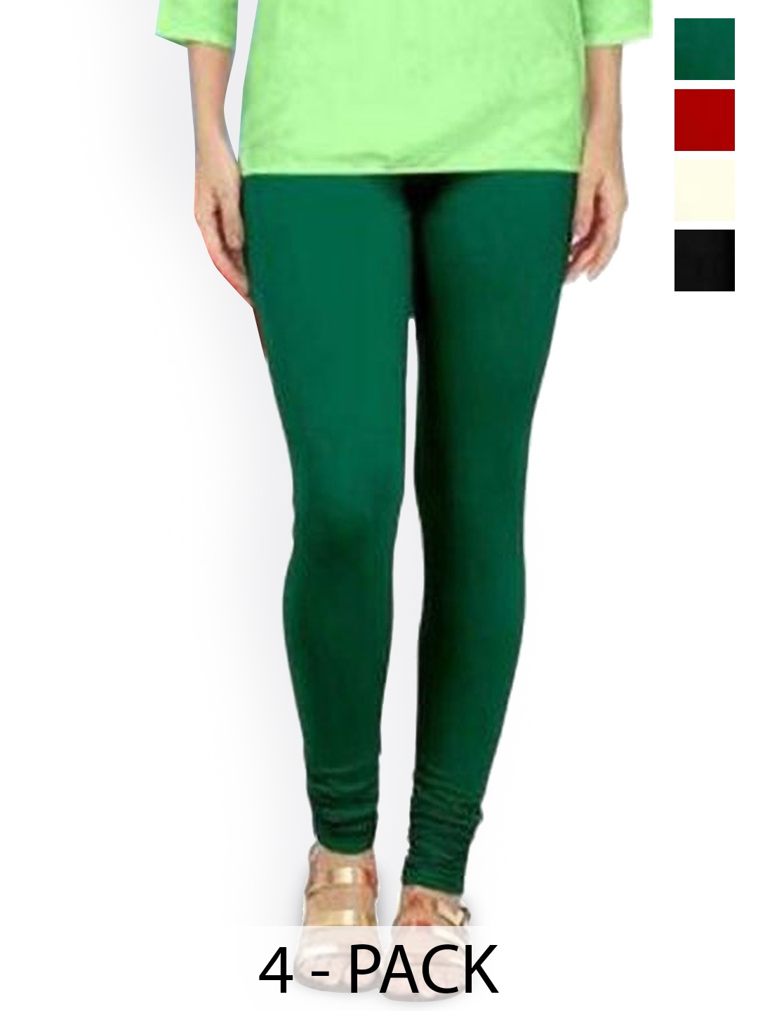 

PR PINK ROYAL Pack Of 4 Anti-Pilling Churidar Length Leggings, Black