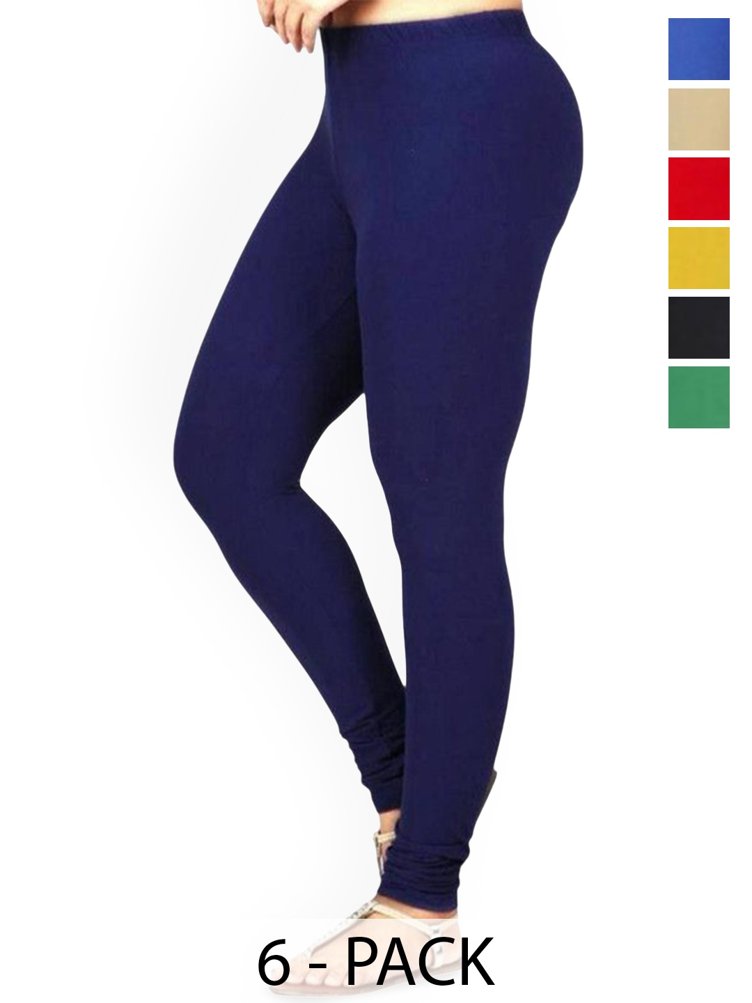 

PR PINK ROYAL Pack Of 6 Anti-Pilling Churidar Length Leggings, Blue