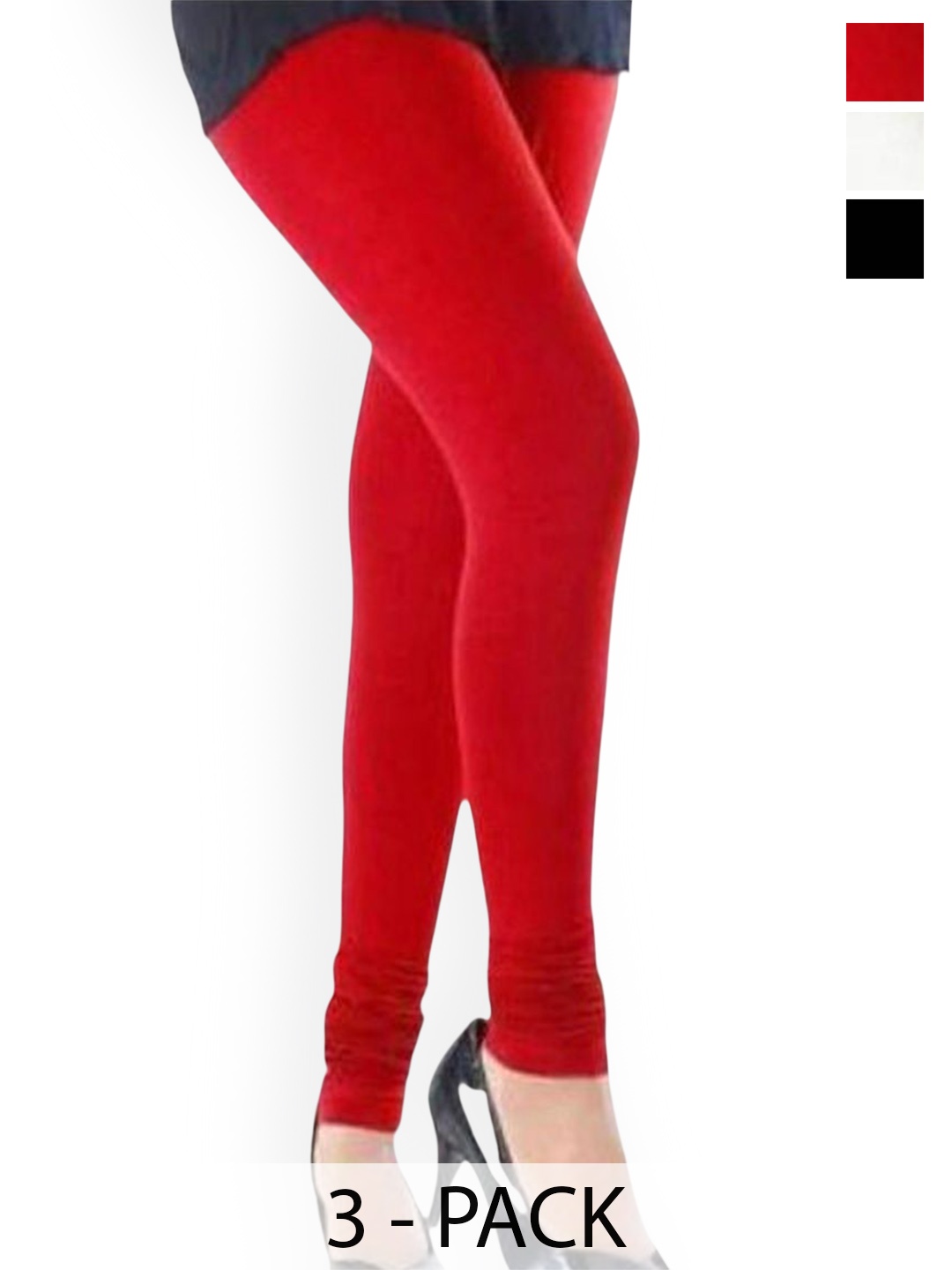 

PR PINK ROYAL Pack Of 3 Anti-Pilling Churidar Length Leggings, Red